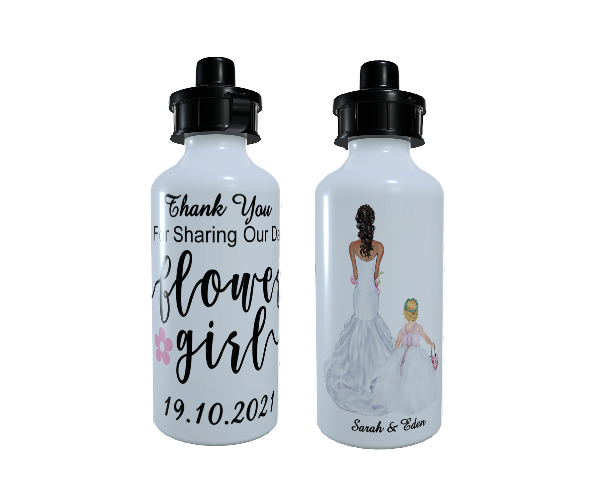 Flower Girl Personalised Water Bottle, Custom Flower Girl Bottle